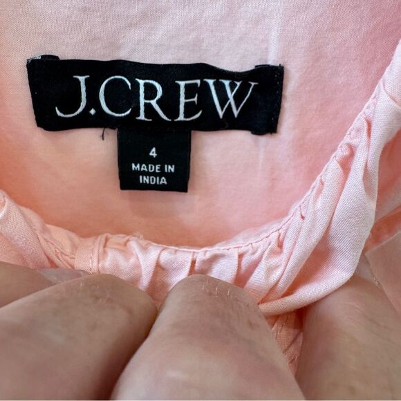 J Crew Pink Long Sleeve 100% cotton Ruffle Cottage Top w split hem- 4- like new! - Picture 6 of 12